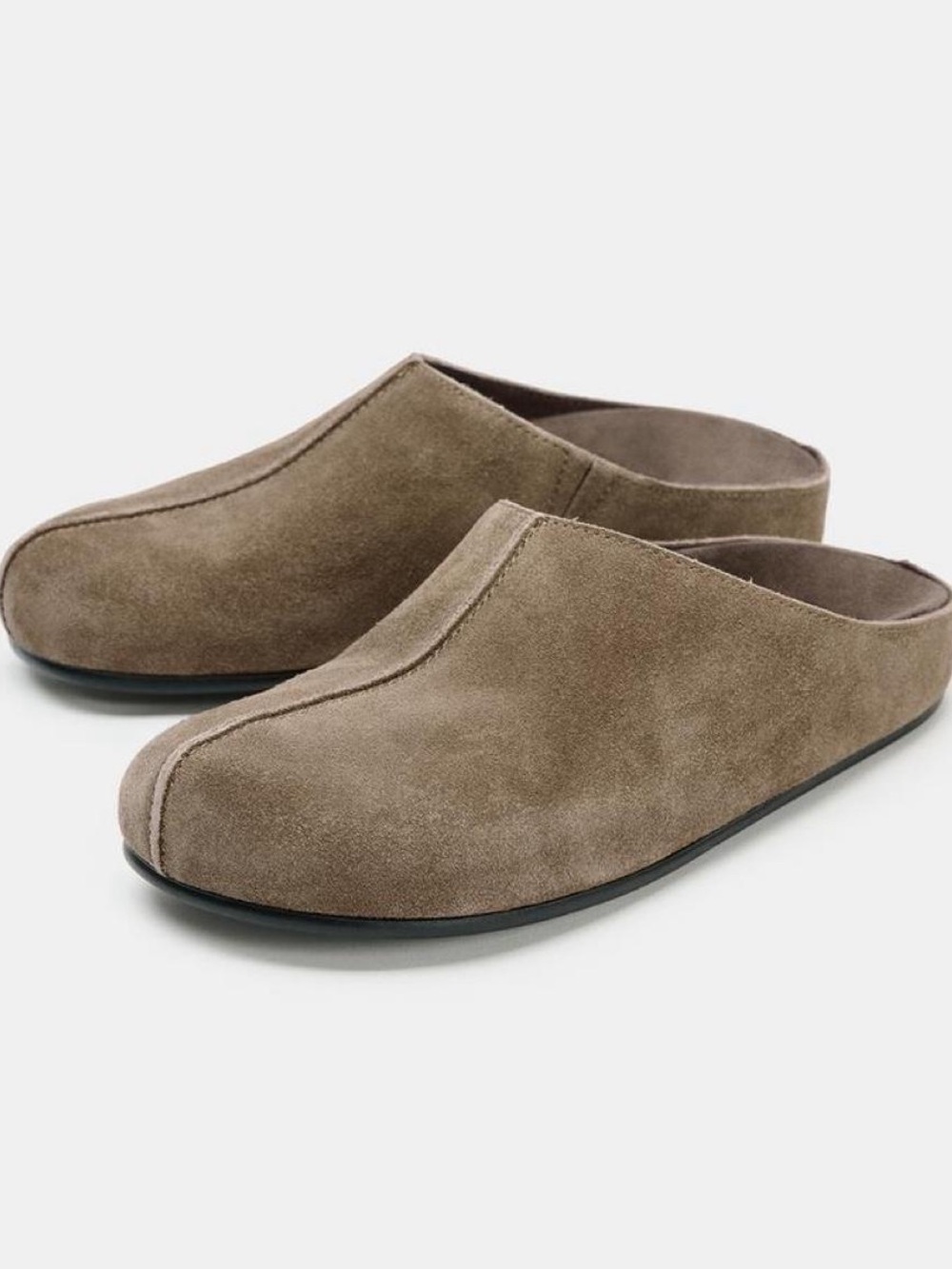 Zara Men's Suede Slip-On Mules - Taupe Brown
